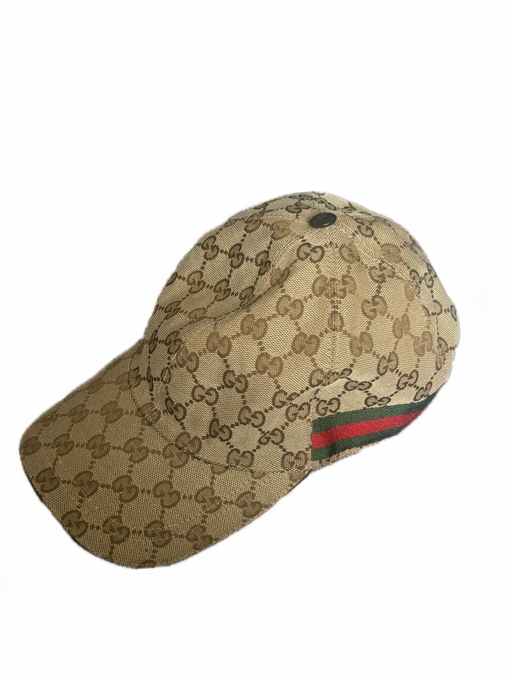 Gucci Beige GG Canvas Cap with Green and Red Stripe